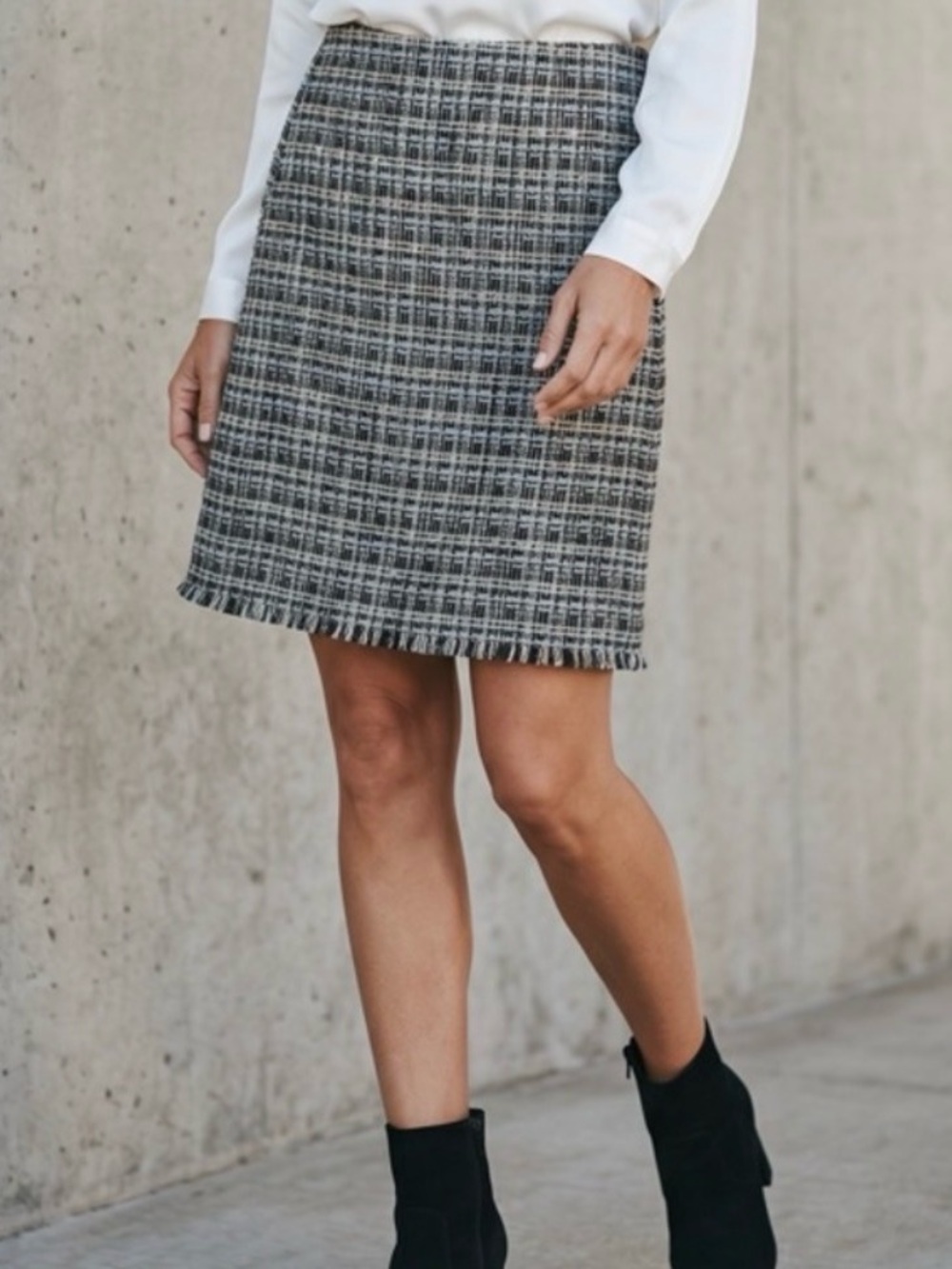 Adam Lippes Black and Blue Plaid Woven Knit Mini Skirt.